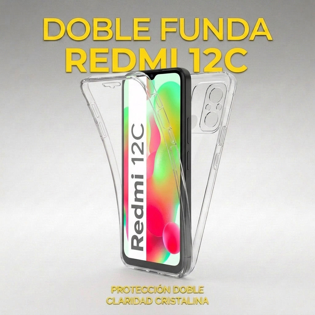 TEMU para Xiaomi Redmi 12C Carcasa Grados Cara Cobertura Total, 2 Piezas que encajan, 1 Pieza Delantera + 1 Pieza Trasera, Protección Completa Forro