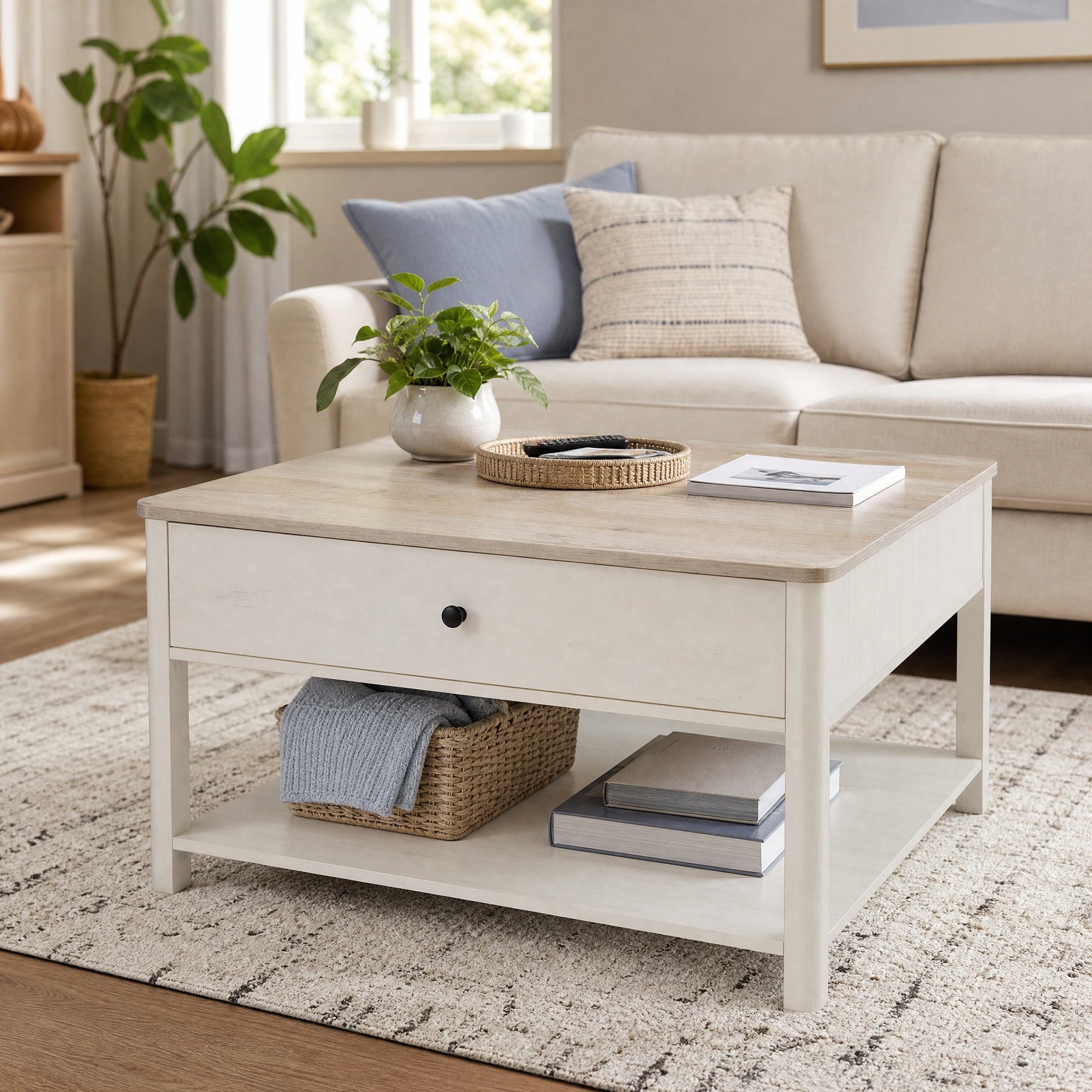TEMU Table basse, table de salon, table de canapé, style maritime, 80 x 80 x , pour salon