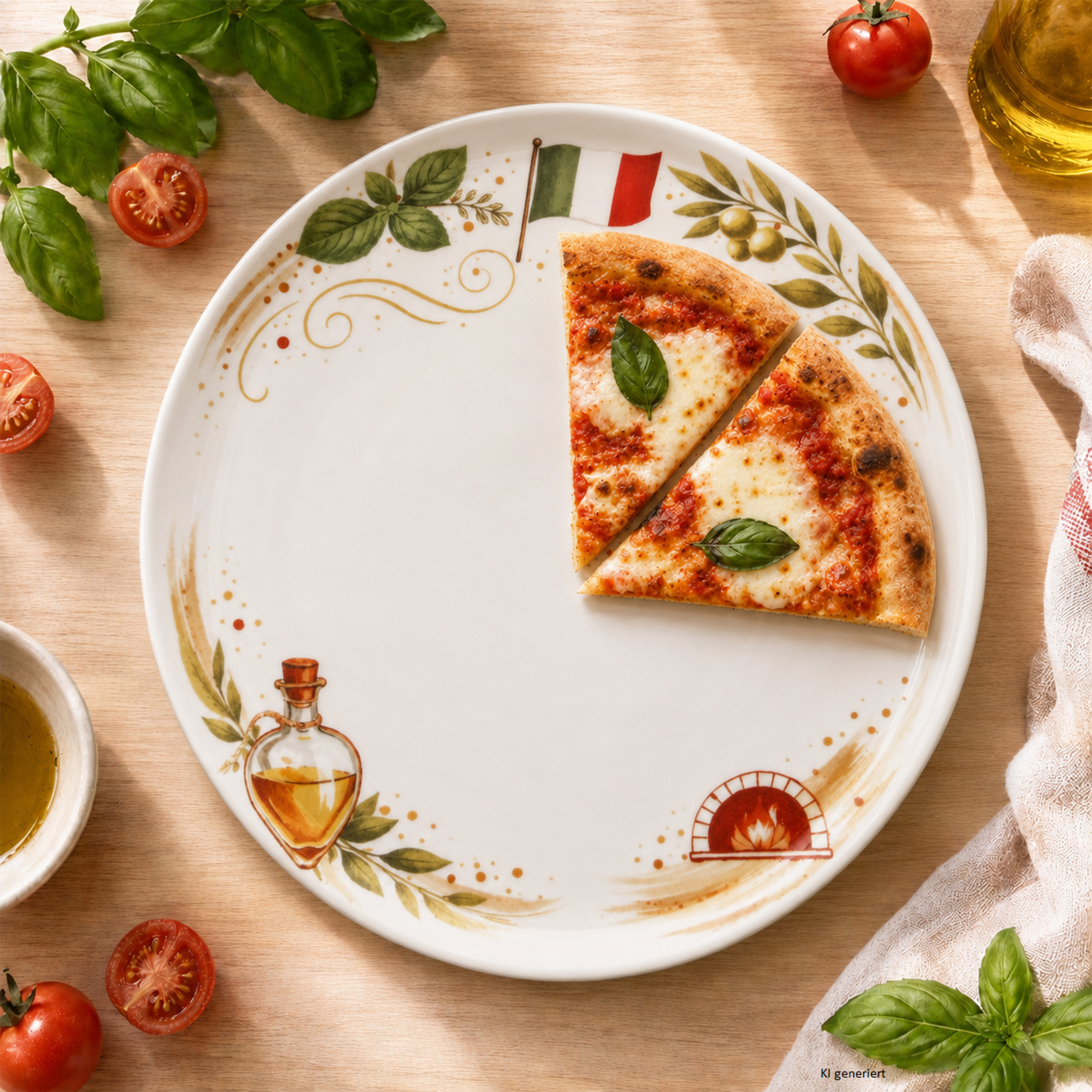 Image of Pizza Plate Katja With Italian Decor, Xl Plate Made Of Porcelain For Pizza, Antipasti, , Serving And Arranging, Bright Surface Sprinkles