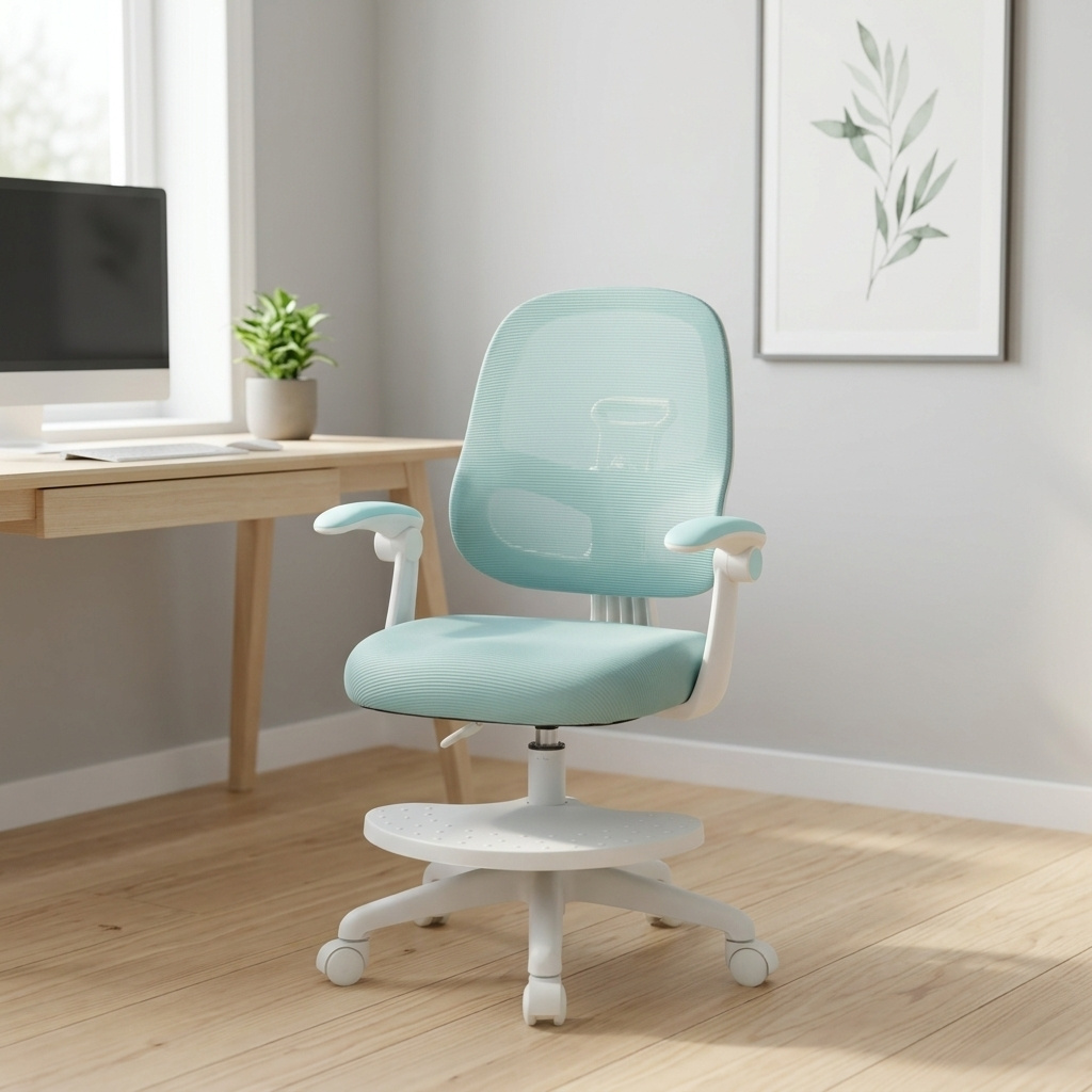 Image of Ergonomic Mesh Study Chair, Height Adjustable Swivel Rolling Desk Chair With Soft Armrest, Breathable Student Task Chair For Bedroom Homework Room