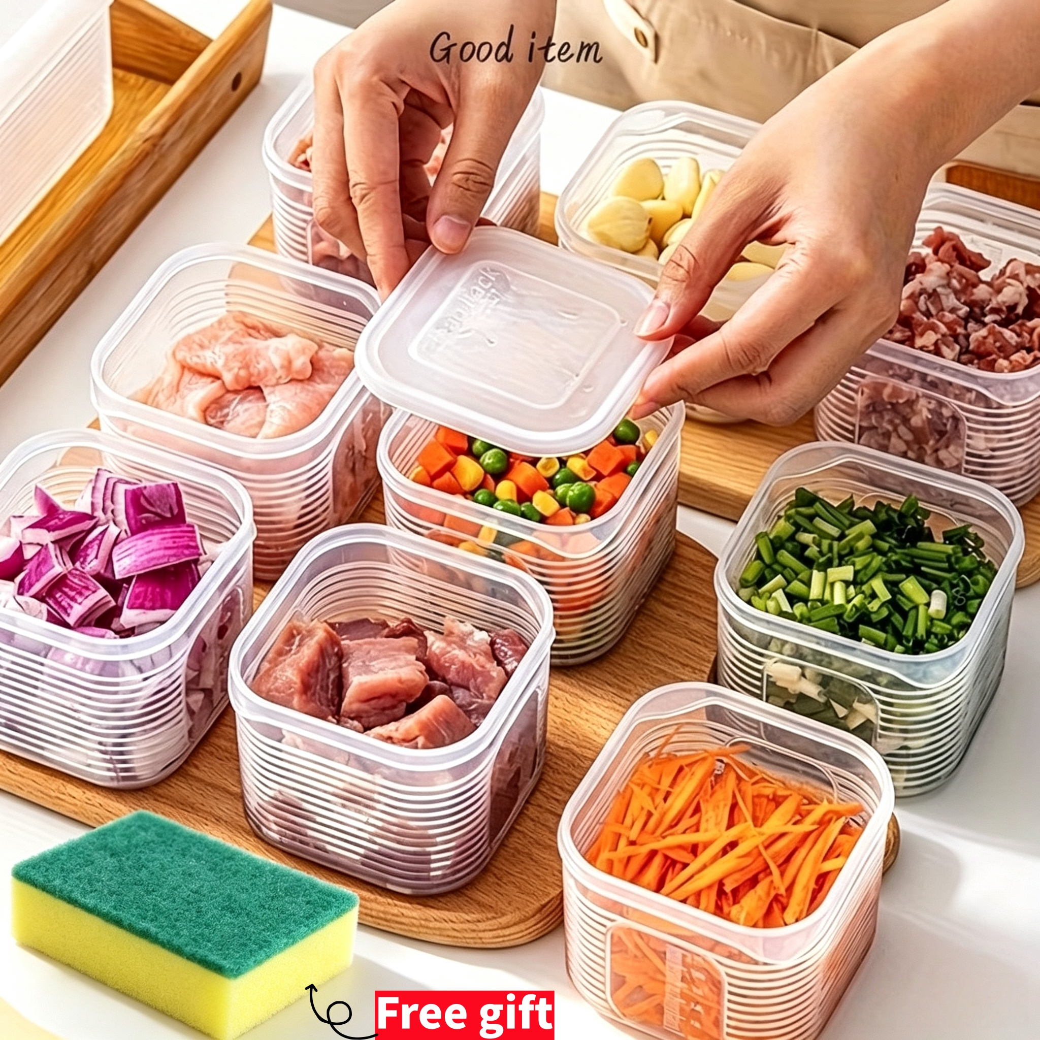 TEMU 7 Pack (6 Airtight Leakproof Fridge & Freezer Soup Storage Containers With Lids + 1 Dual Sided Sponge ), Microwave Resistant Stackable Fresh