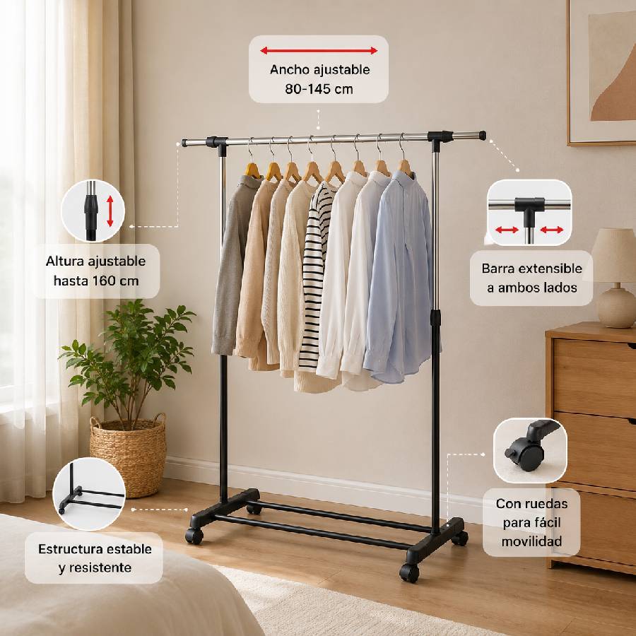 TEMU Perchero | Perchero para ropa | Tendedero | para almacenamiento o secado de ropa | para bufanda, bolso, sombrero, etc. | para uso interior o