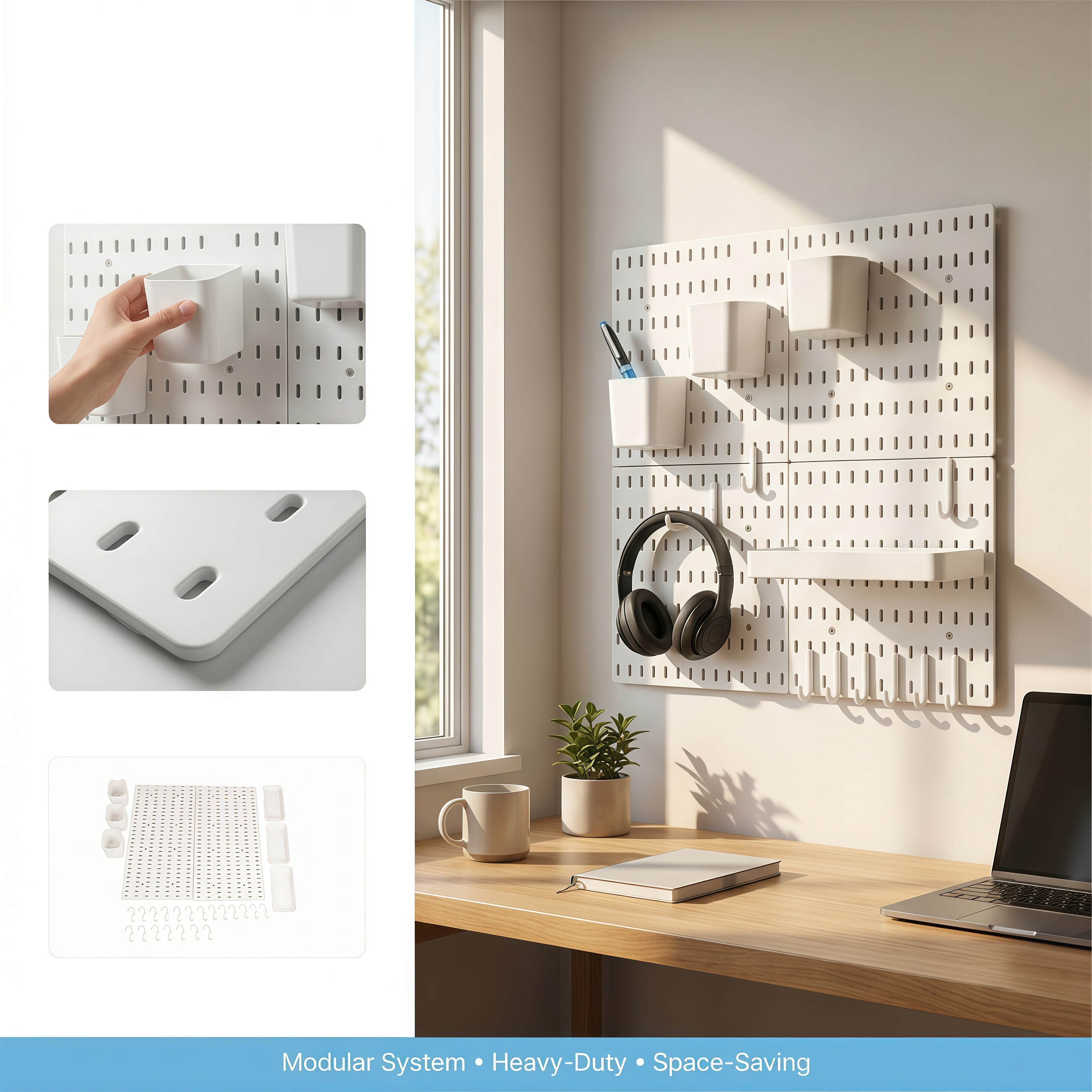 TEMU 4pcs 28 X 28cm Plastic Pegboards With 20pcs Hooks, Wall-mountable, Nail-able, Garage Storage Rack, Garage Wall-mounted Jewelry Organizer Board,