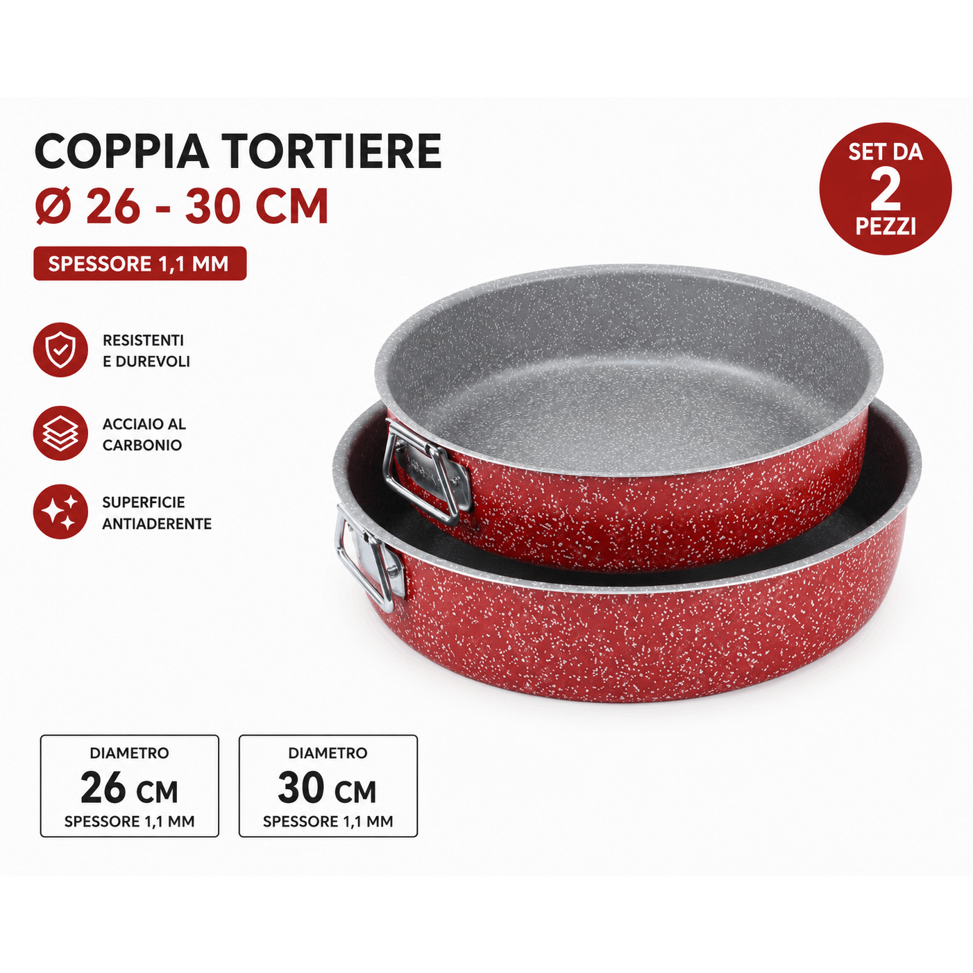 TEMU Tortiere Antiaderenti �26 e �30 cm �� Set 2 Stampi da Spessore 1,1 mm per Torte, Crostate e Cheesecake