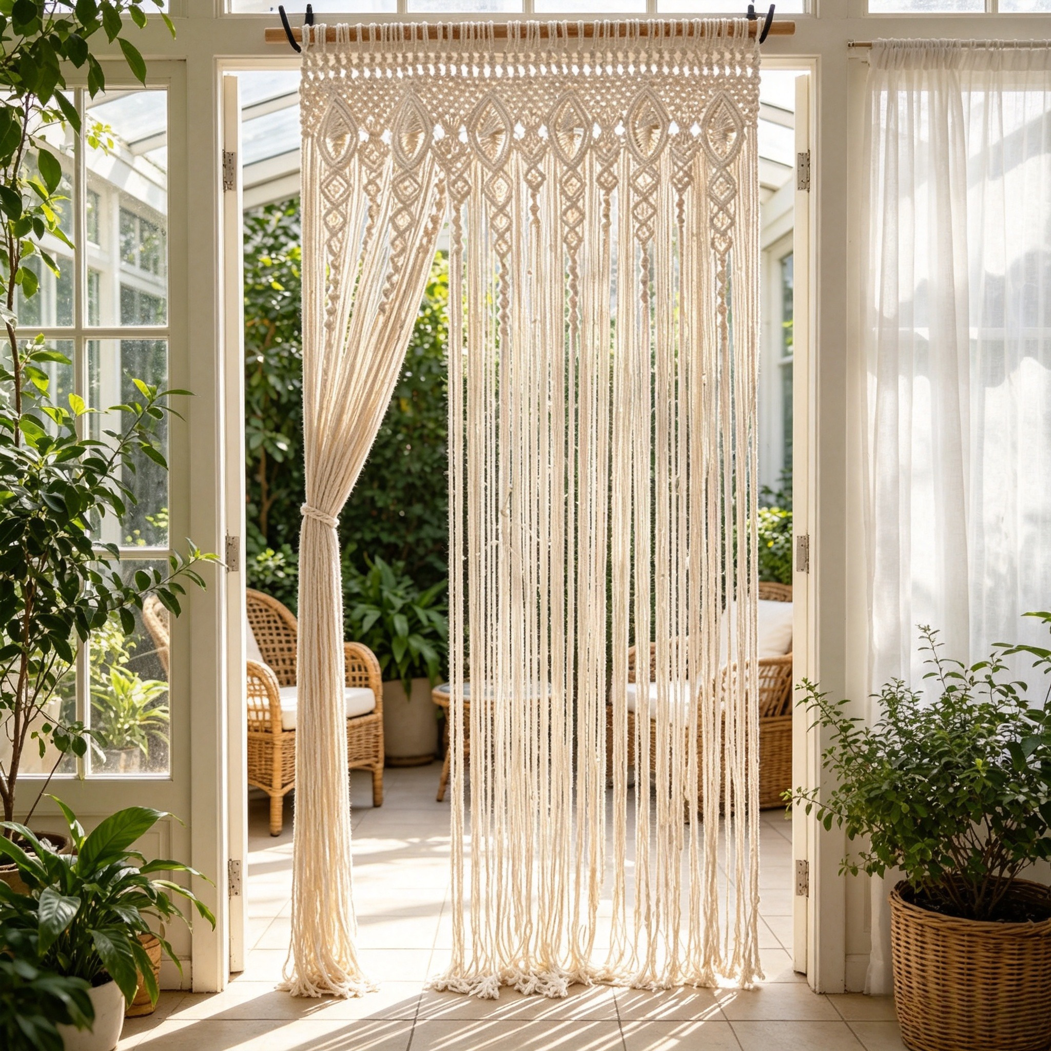 1/2pcs Macrame Curtain 90x180cm, Bohemian Style Wall Hanging Handmade Boho Curtains For Wedding Backdrop Arch Closet Room Divider Boho Wall Decor