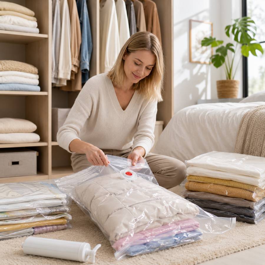 TEMU Bolsas de almacenamiento al vacío | Bolsas de almacenamiento al vacío para ropa | Material sellado | Reutilizables | Ahorran espacio | Se venden