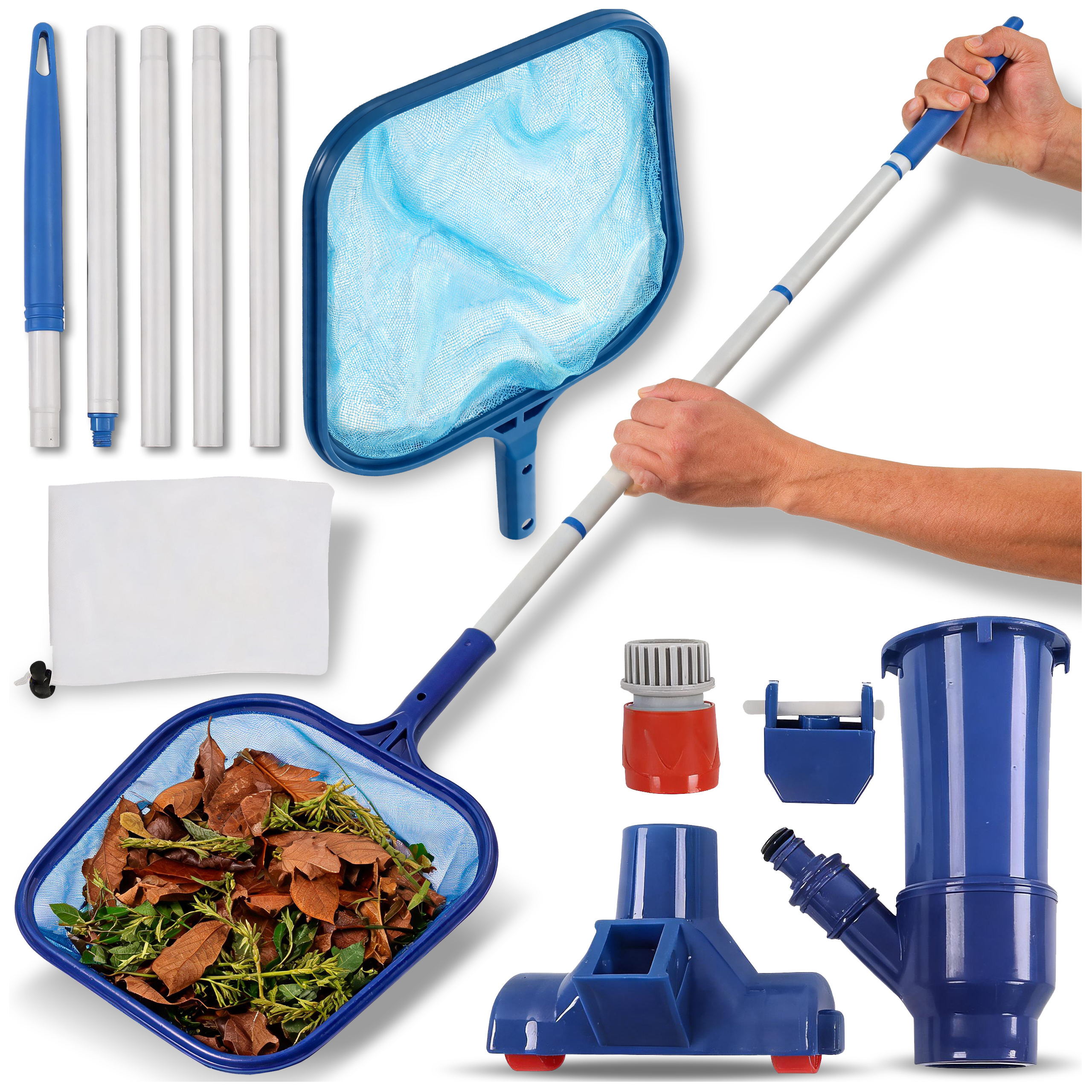 TEMU Kit de nettoyage de piscine 4-en-1 : aspirateur de piscine avec écumoire ADN, filet en et perche. Aspirateur pour tuyau d'arrosage avec système