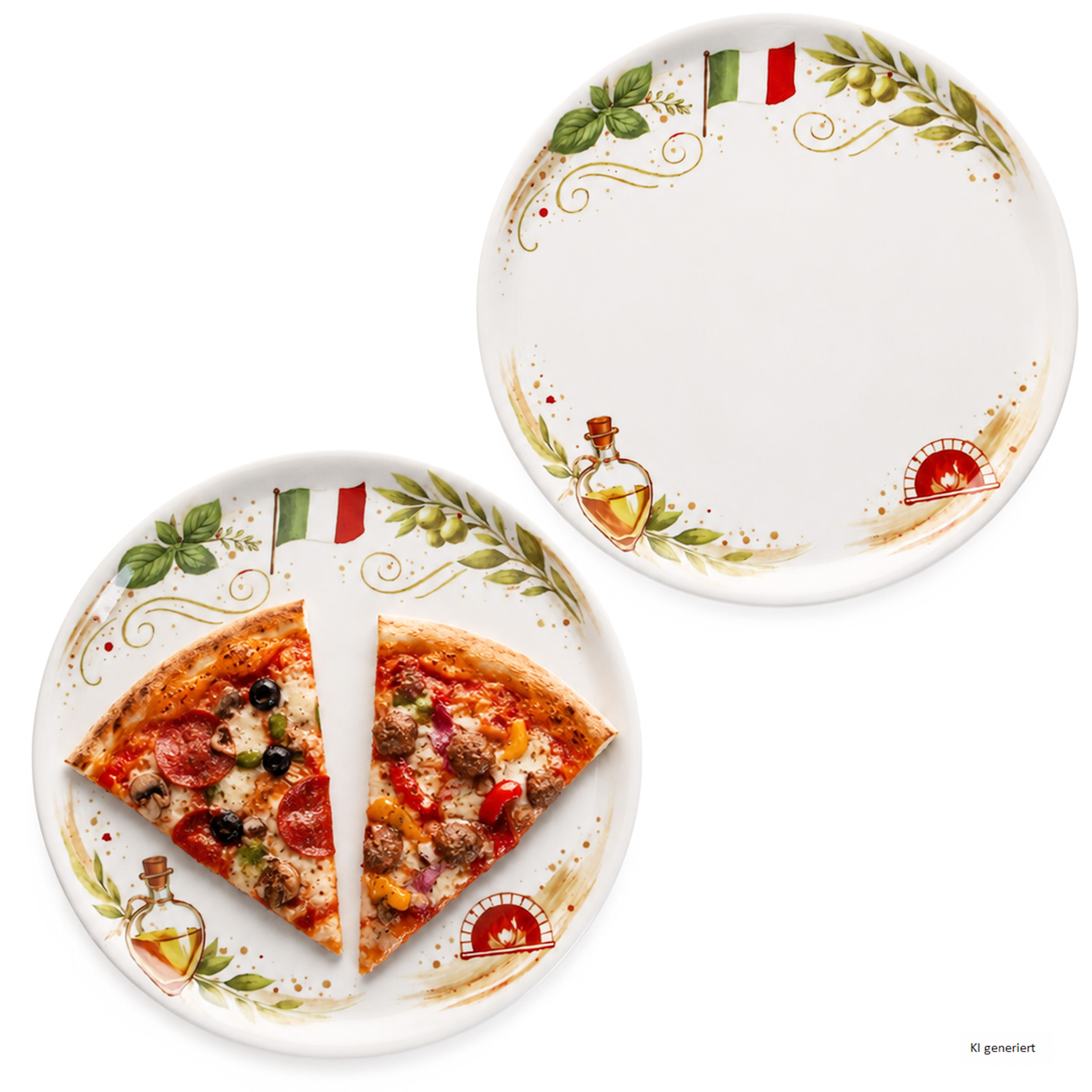 Image of 2pcs Set Of Pizza Plates Katja With Italian Decor, Xl Plates Made Of Porcelain For Pizza, Antipasti, , Serving And Arranging, Bright Surface Sprinkles