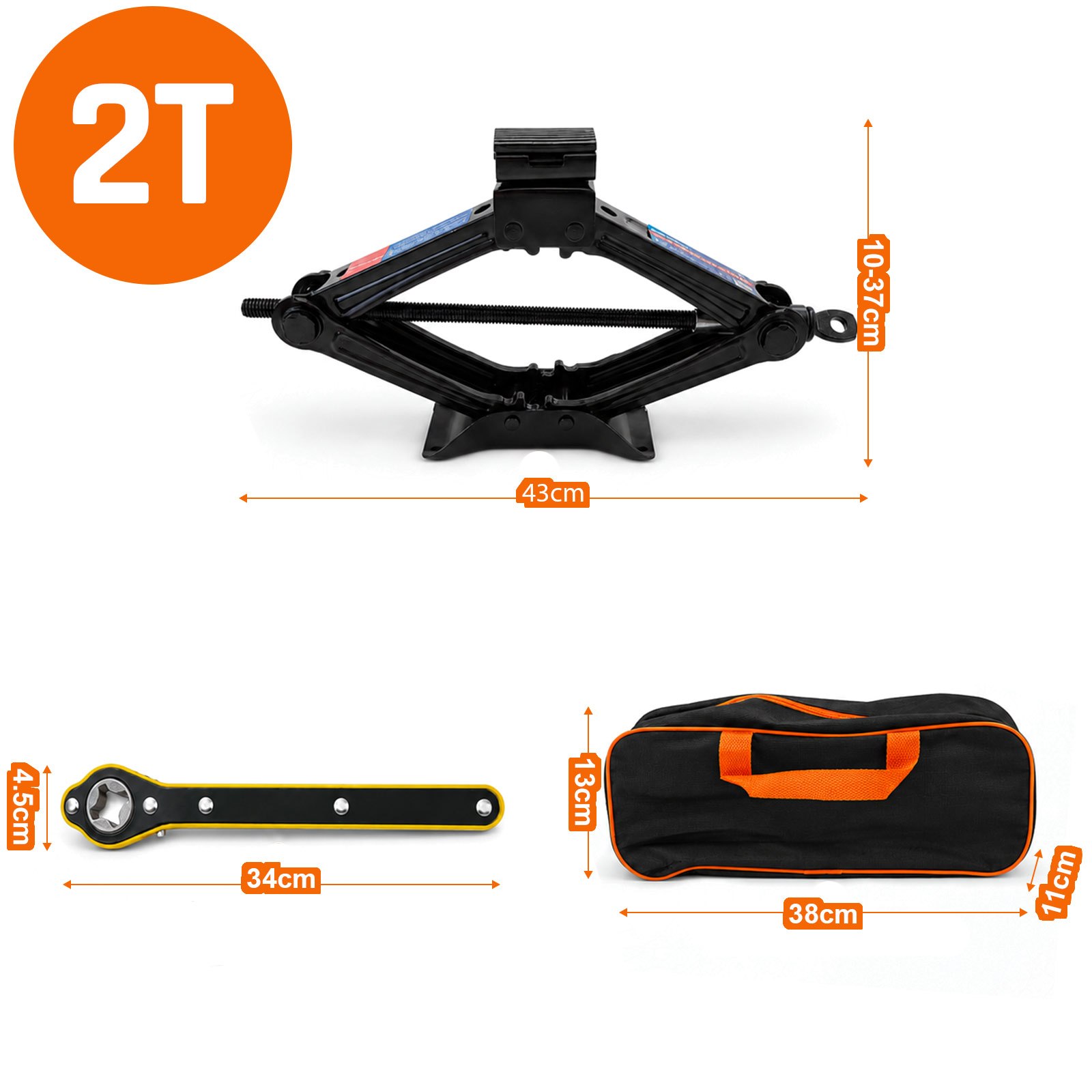 TEMU Gato de Tijera para Coche ERP 1T/2T con Llave de Carraca, Guantes y Bolsa, Gato Elevador Manual de Acero para Cambio de Ruedas, Universal para