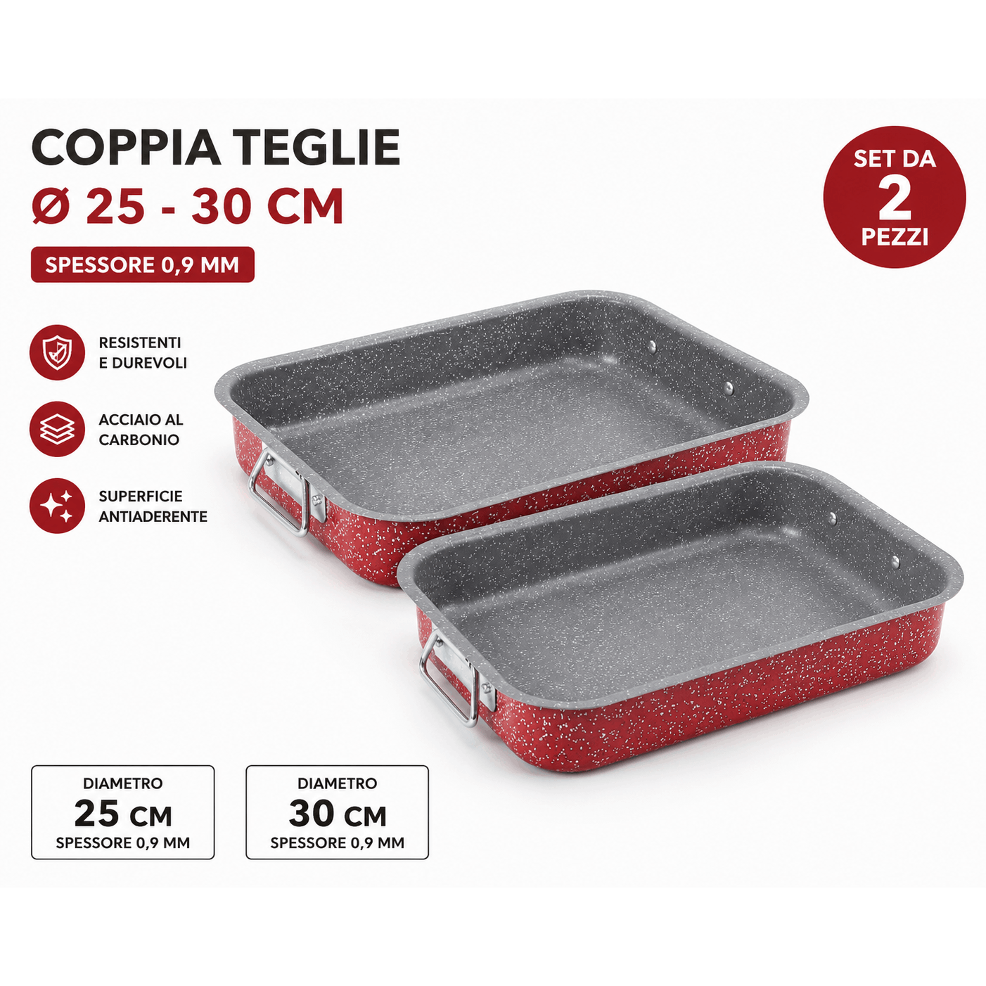 TEMU Oven Baking Dish Set – 2 Pieces, 25 Cm And 30 Cm, 0. Thickness, For Lasagna, Roasts, Vegetables, And Desserts
