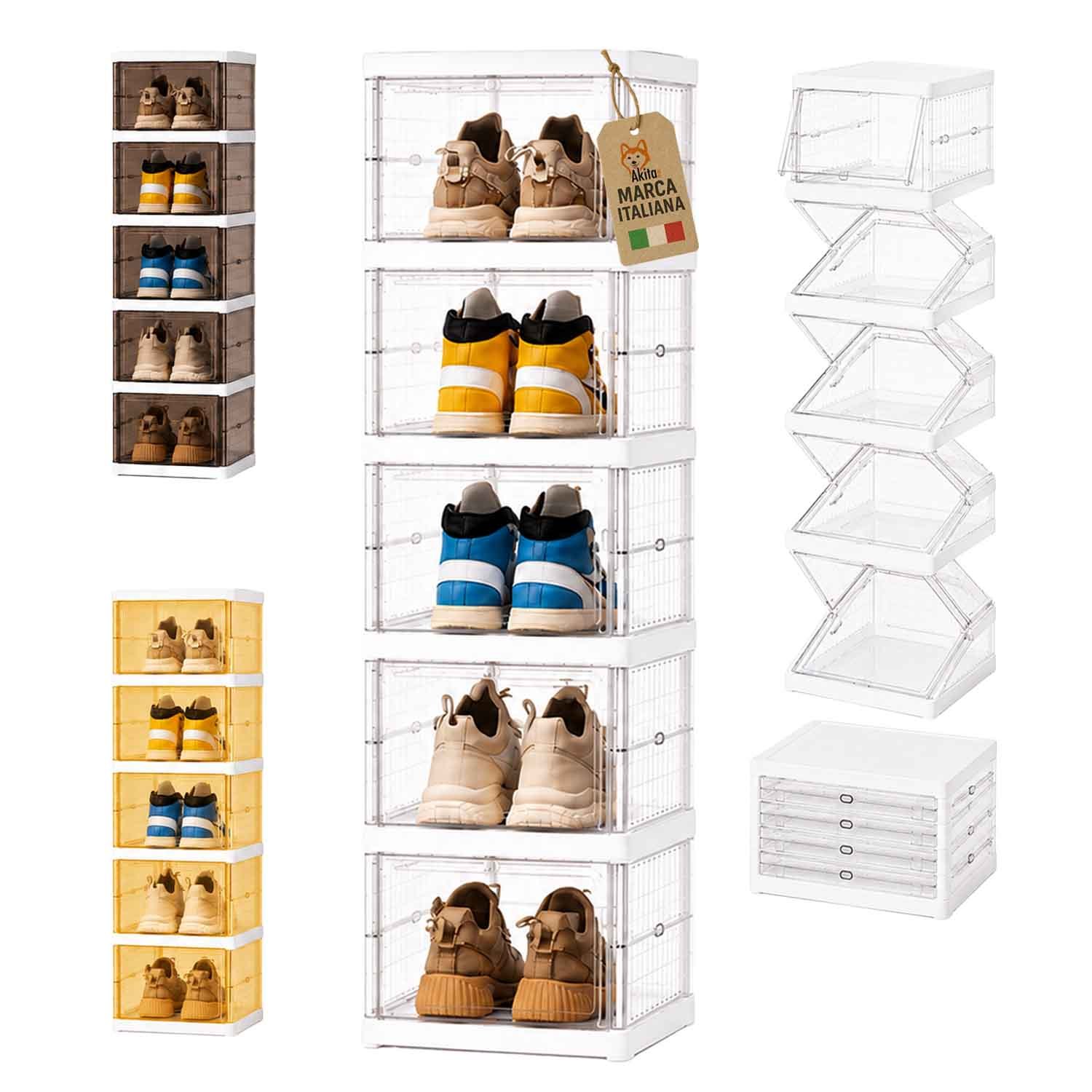 TEMU Akitaink Foldable Shoe Rack With 5 Boxes, Accordion--saving Organizer, Shoe Cabinet For Sneakers, Closet, Entryway, And Bedroom