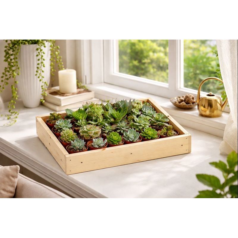 Exotic Heart Mini Plants In Wooden Box - 3.5cm Pot, Low-maintenance Succulents