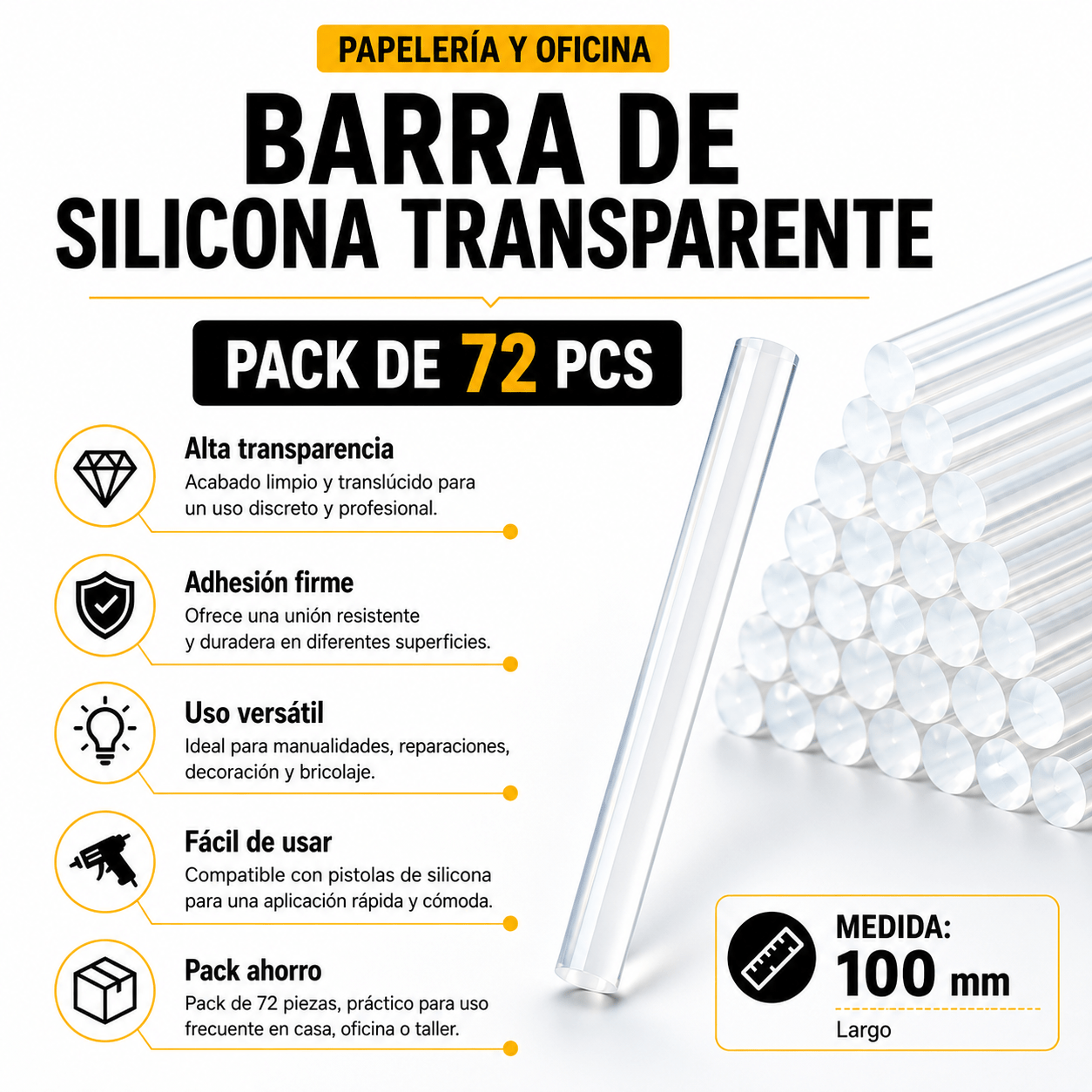 TEMU 72 barras de pegamento termofusible transparente de adherencia, 7x10cm x 96 unidades, pegamento termofusible ultra transparente, flujo de