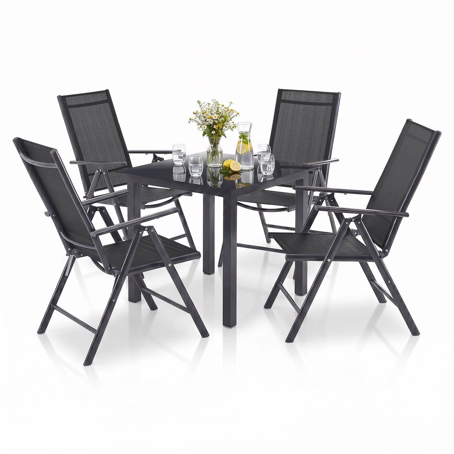 Image of Aluminum Garden Furniture Set With Adjustable & Foldable High-back Chairs And Table, Weather-resistant
