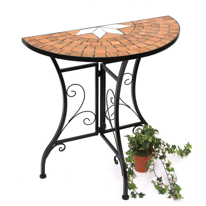Dandibo Half-round Console Table Wall Table 120041 Side Table Metal Mosaic 70 Cm Dandibo Half-round Console Table Metal Table Coffee Table Weather-resistant Durable Simple