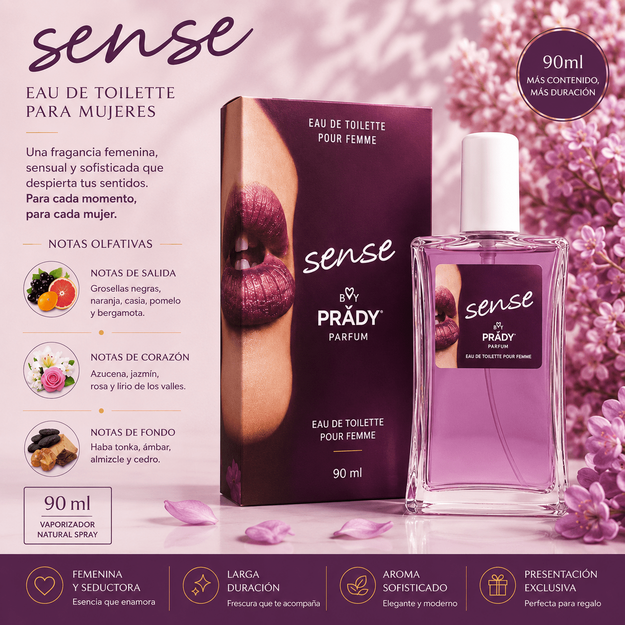 TEMU Eau de Toilette SENSE para Mujeres 100 ml – Perfume Femenino de Larga Duración con Sensual, y Elegante, para Mujeres Modernas que Desean en