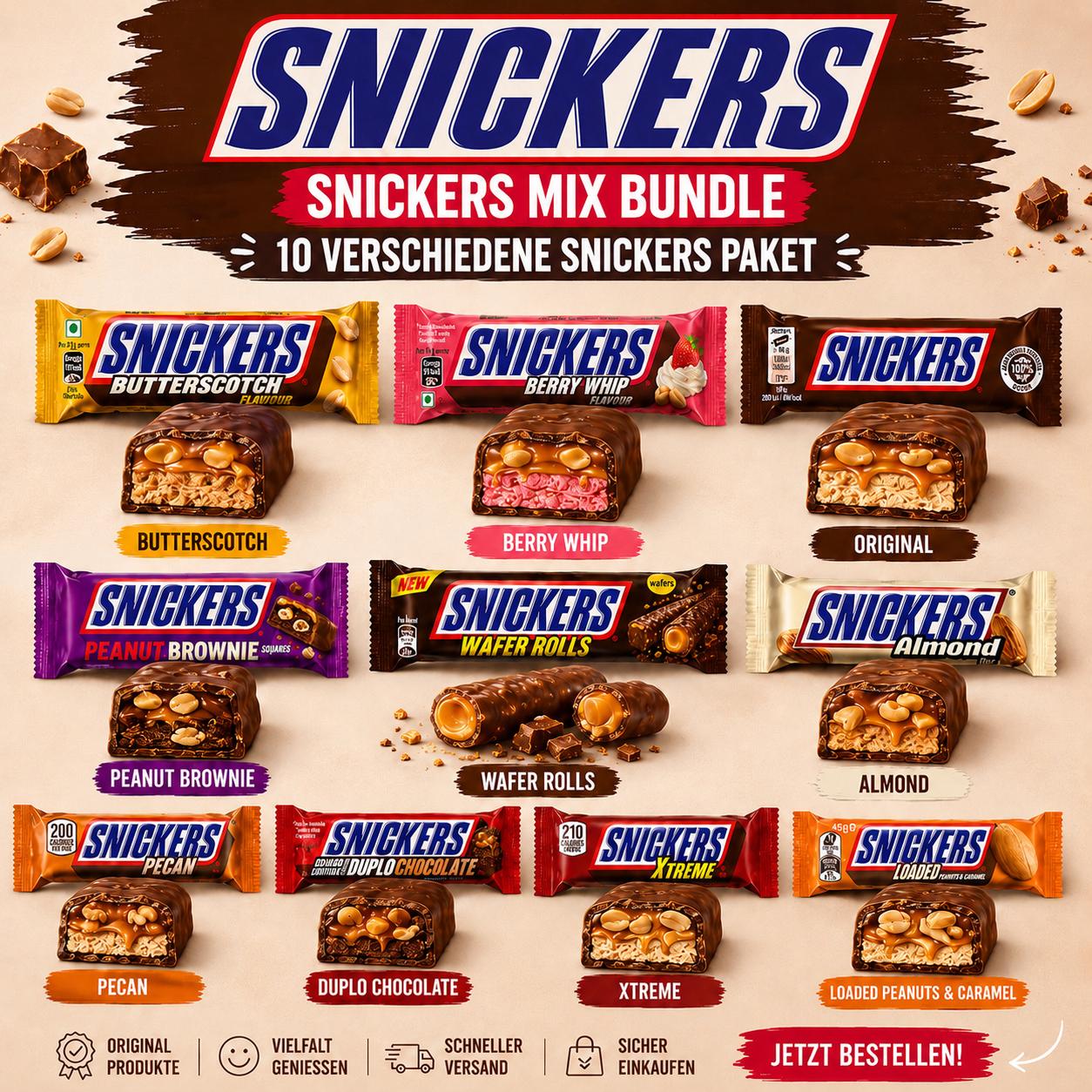 Snickers Mix Bundle 10 Snickers Original & Limited Edition Chocolate Bars Package