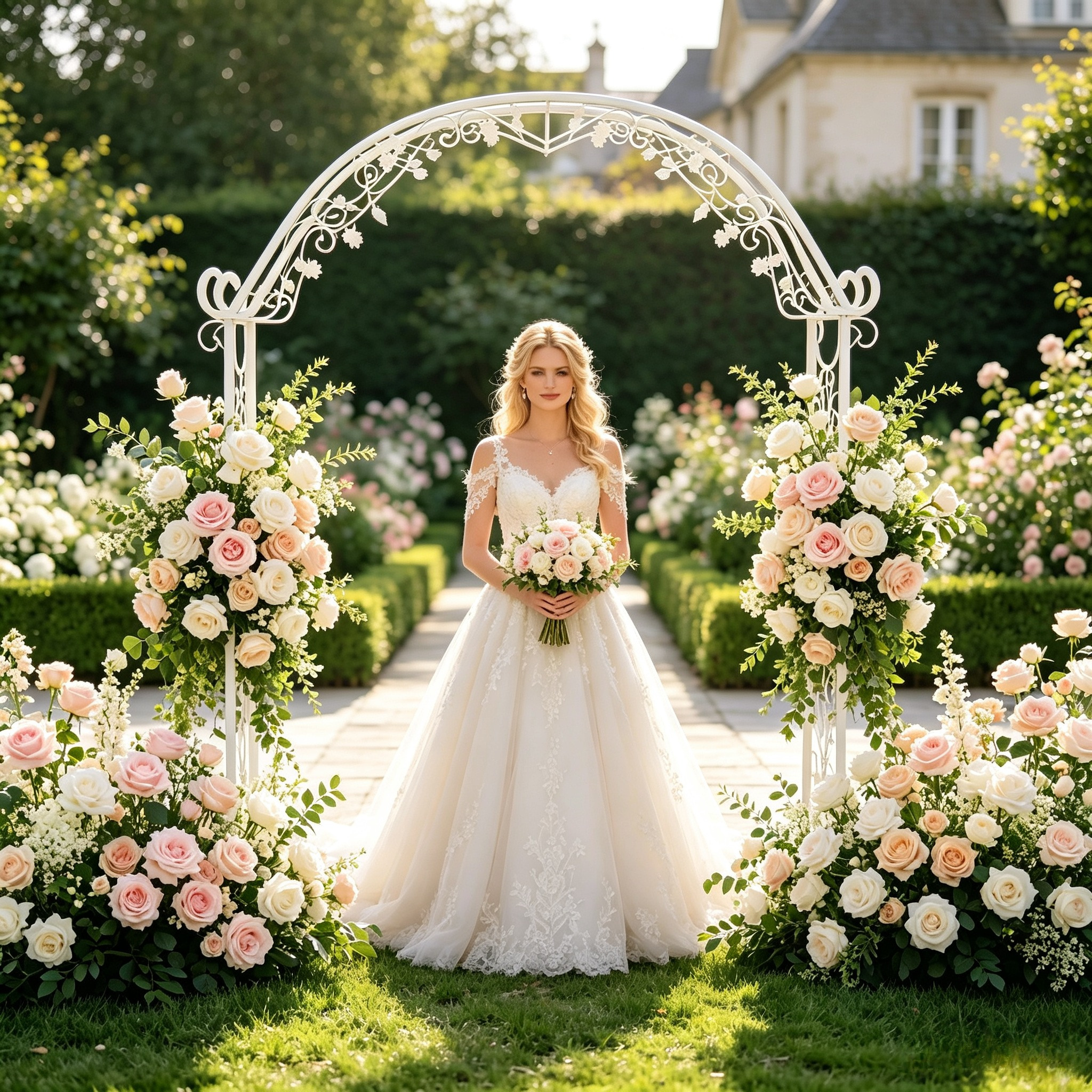 Image of Metal Garden Arch Trellis, 220x30x240cm Garden For Climbing Plant Outdoor & Indoor, Wedding Party Bridal, White