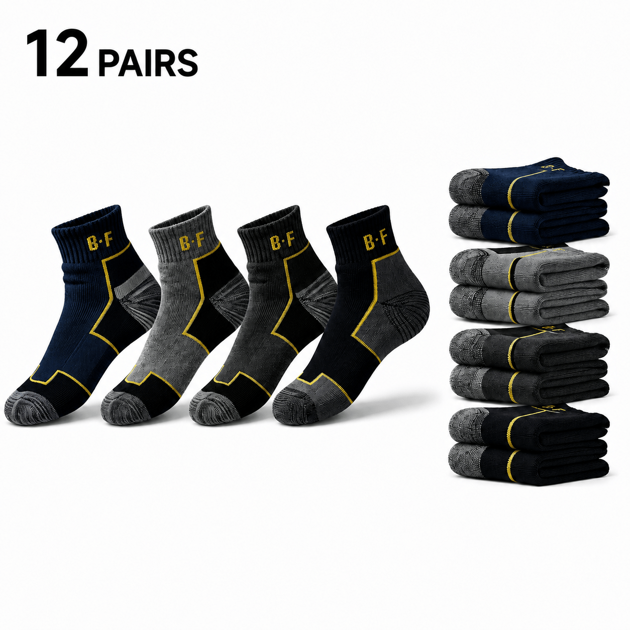 TEMU 12 Pairs Of Work Socks For Men, With 4 Different Colors, Suitable For . Ideal For Physical Work, Outdoor Activities And Training, Made Of