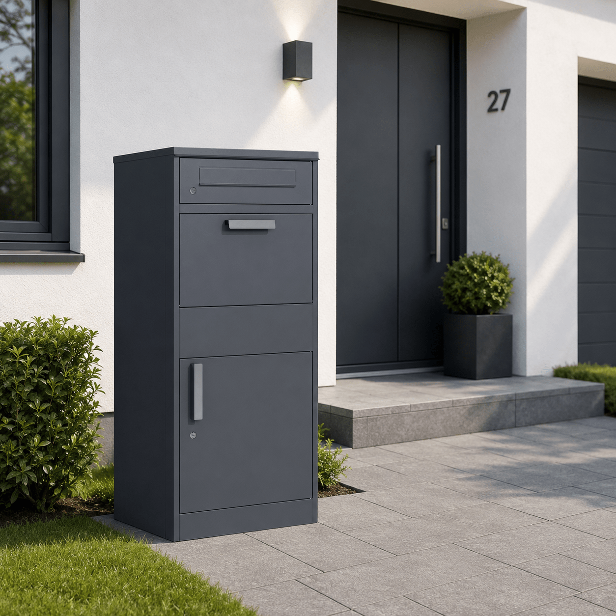 Steel Package Box 50 × 38 × 112 Cm – Lockable Package With Letter Slot For House Entrance, Front Garden, And Carport