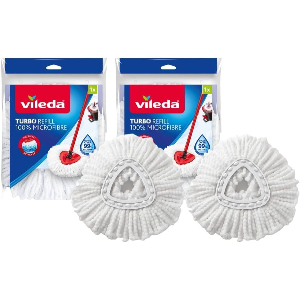 TEMU Vileda Turbo Mop Microfibre Refills 2 Pack – Genuine Replacement Mop Heads Compatible With Vileda Systems, Absorbent Microfibre Cleaning Heads