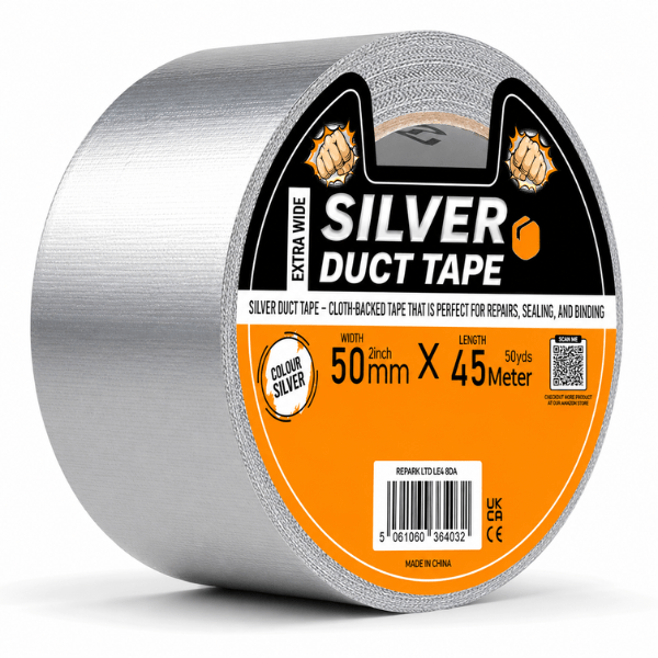 TEMU Heavy Duty Silver Duct Tape 50mm X 45m | Extra Strong Adhesive Repair Tape | For Sealing, Wrapping, Plumbing, And Outdoor Repairs