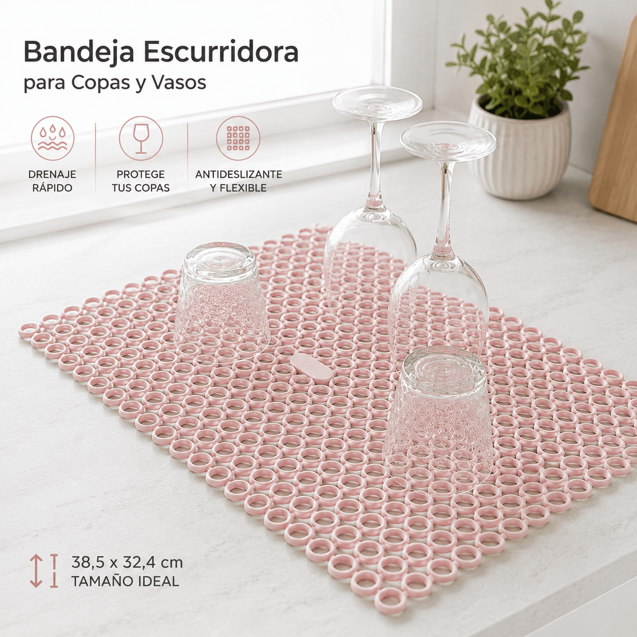 TEMU Alfombrilla Escurridora para Copas, Vasos y Cristalería. Ideal para encimera o cajones | Bandeja de Silicona Antideslizante con Secado Rápido |