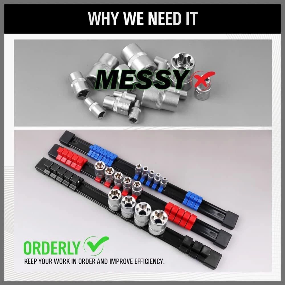 9PCS Wall Mount Socket Rail Storage Holder Organizer Tray Set