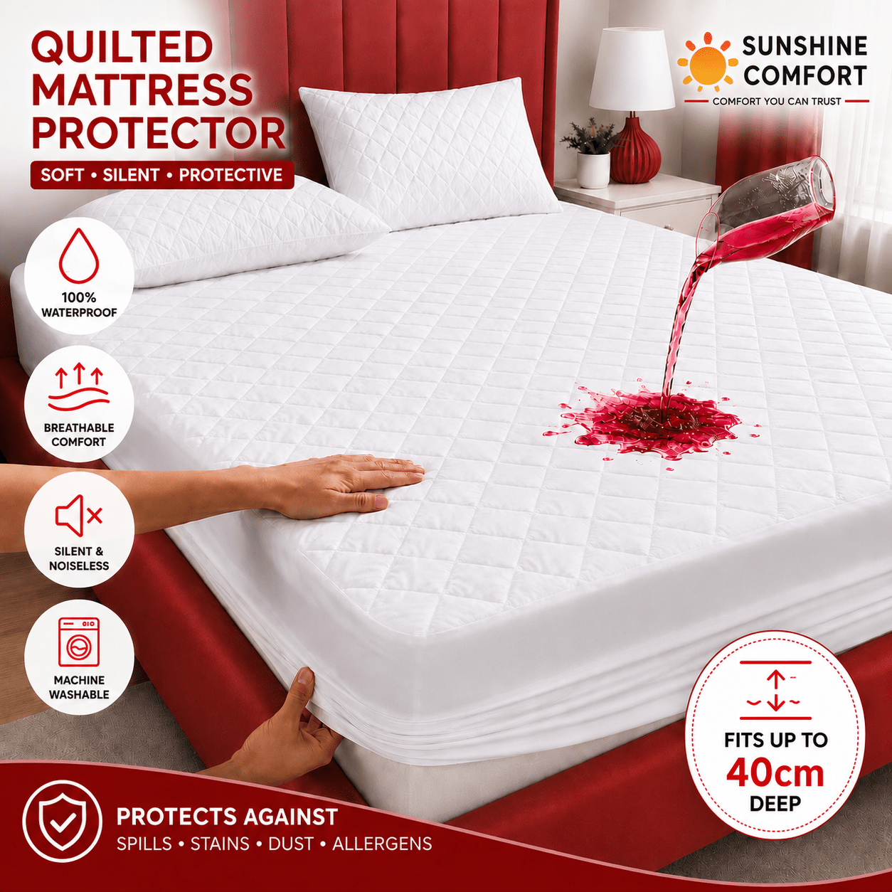 TEMU 1pc Waterproof Mattress Protector With Deep Fitted Skirt – Soft Breathable Terry Surface, Noiseless & Washable Cover For Single, Double, King