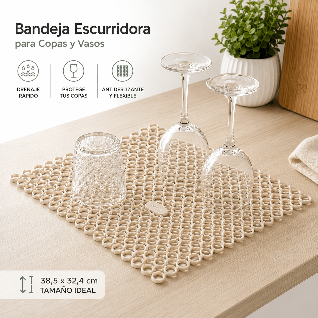 TEMU Alfombrilla Escurridora para Copas, Vasos y Cristalería. Ideal para encimera o cajones | Bandeja de Silicona Antideslizante con Secado Rápido |