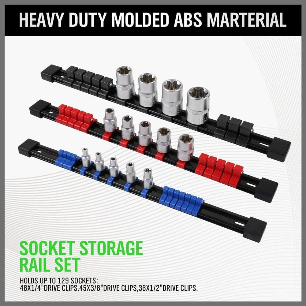 9PCS Wall Mount Socket Rail Storage Holder Organizer Tray Set