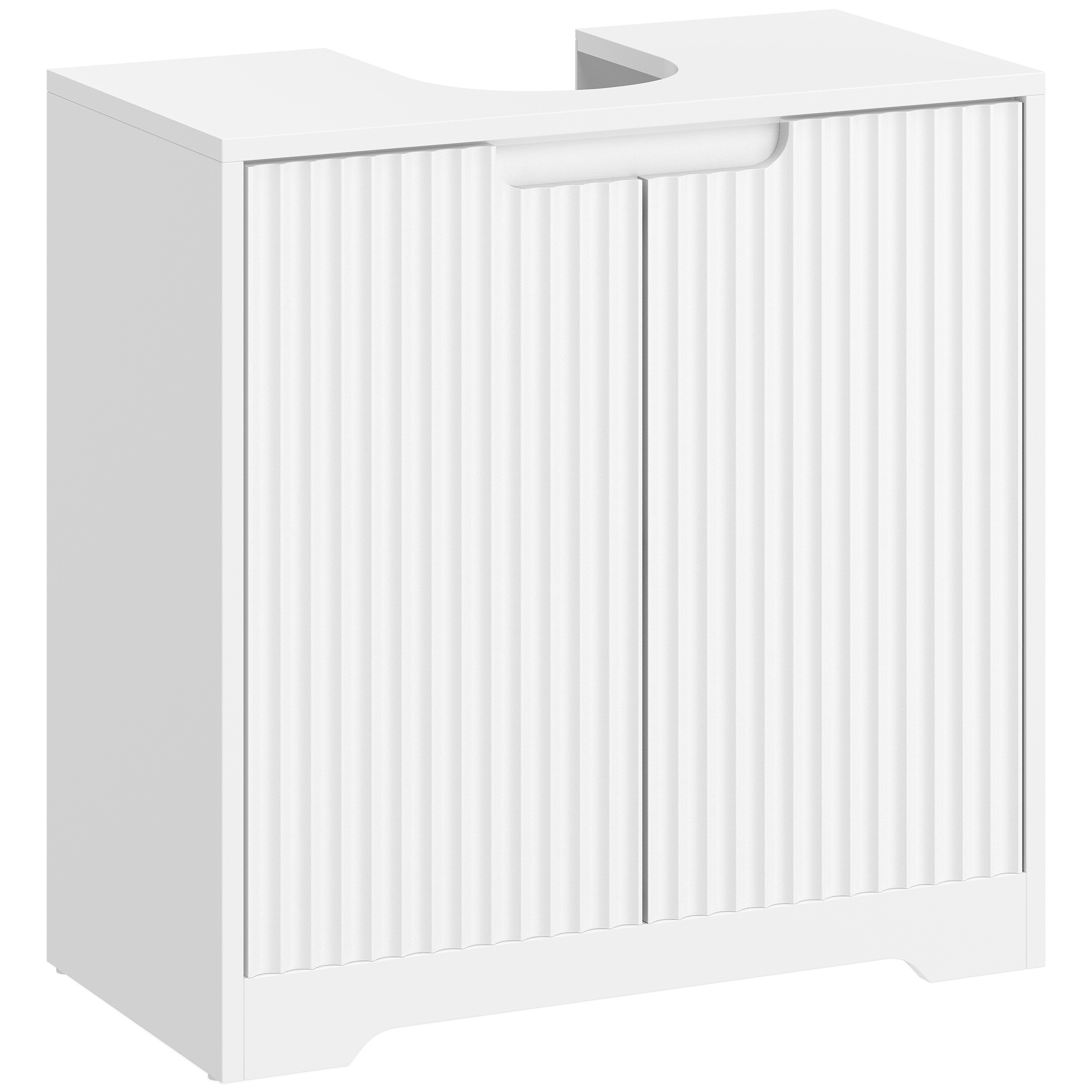 TEMU Mueble Lavabo, Mueble de Baño con Puertas de Cierre y Diseño Acanalado, 2 Estantes, para Lavabo con o sin Pedestal, 60x30x60 cm, Blanco