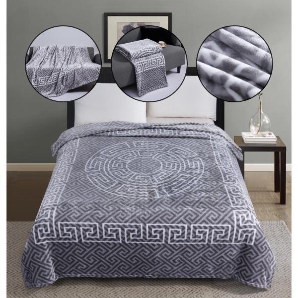 TEMU Flannel Greek Border Fleece Throw | Spring Summer Lightweight Faux Fur Blanket | Ultra Sofa & Bed Throw For Home, Travel & Decor (150×200 /