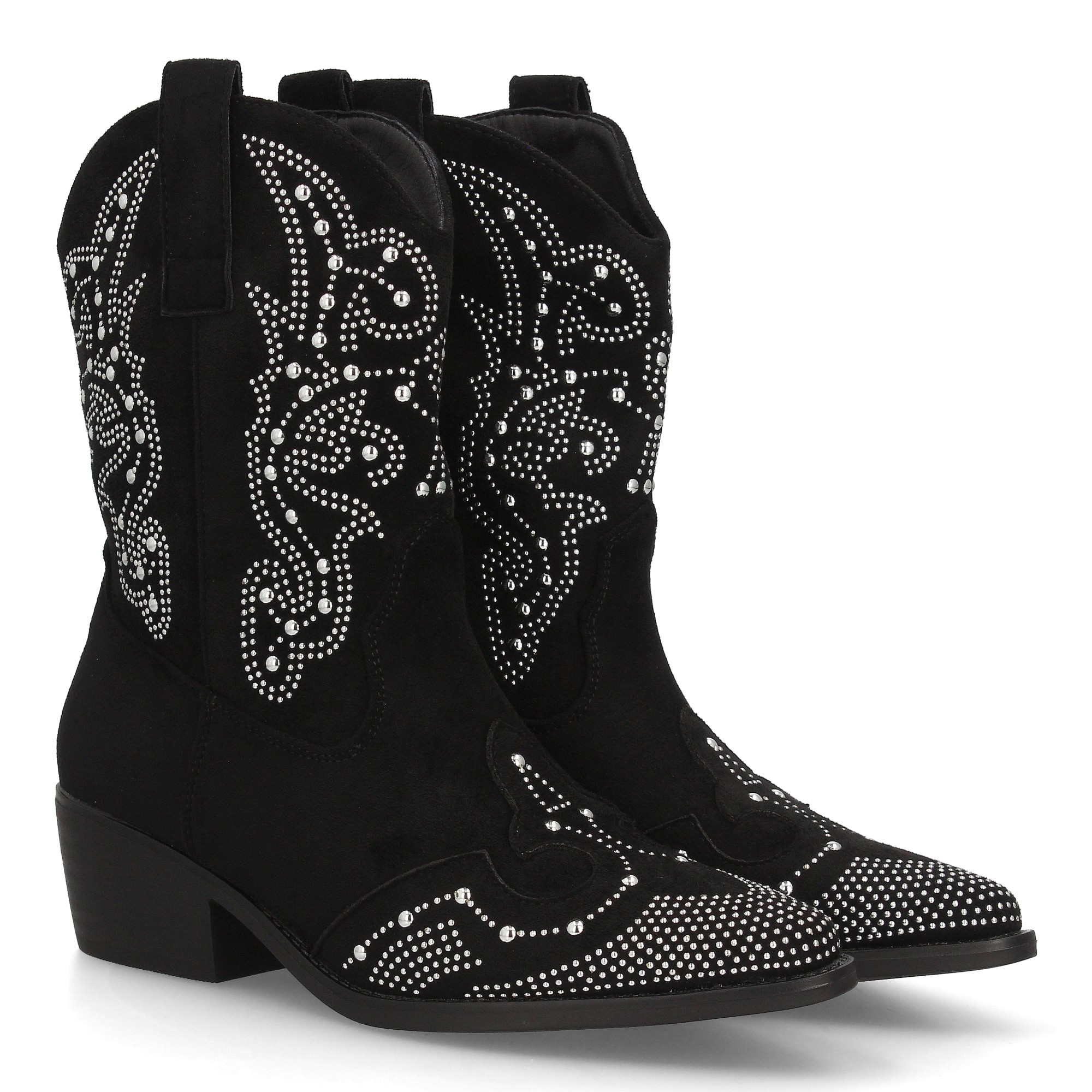 Image of Women's Cowboy Heel Ankle Boots, Braided Design, Comfortable And Elegant, Cut-out Shaft, Ideal For Fall Winter With Side Zipper Closure