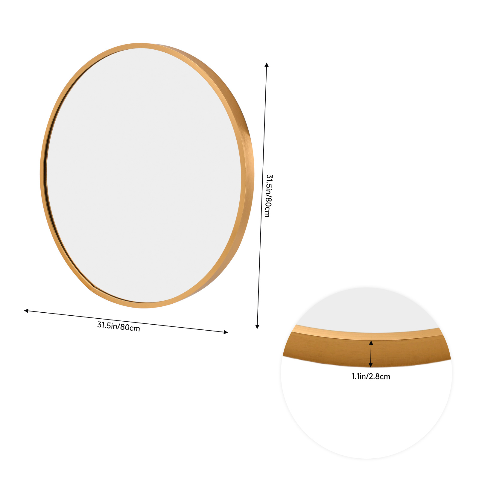 80cm Round Bathroom Shower Mirror, Decorative Makeup Mirror