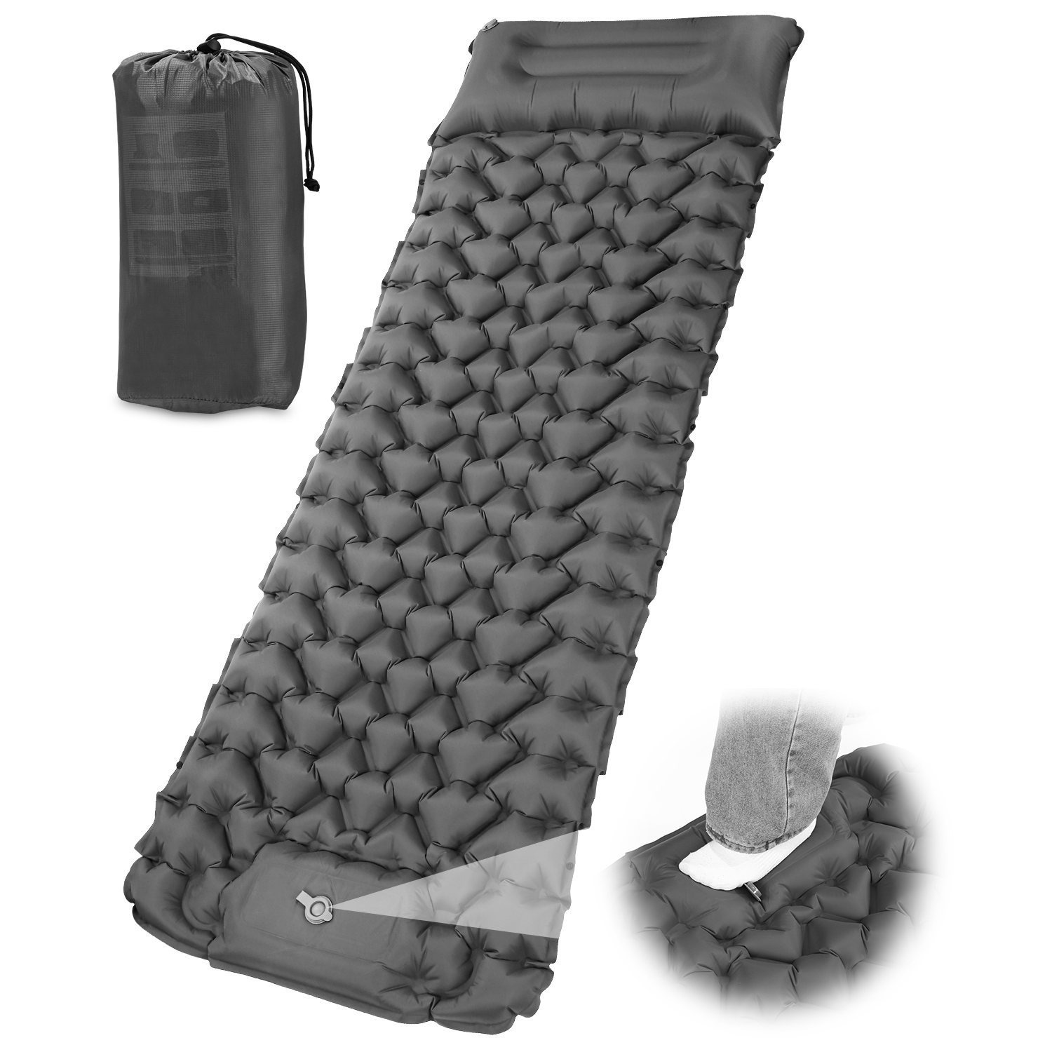 Image of Self-inflating Sleeping Mat, Outdoor Sleeping Mat, Thickened Air Mattress, Camping Mattress, Portable Ultralight Sleeping Mat With Pillow With Foot Press Pump, Foldable Sleeping Mat