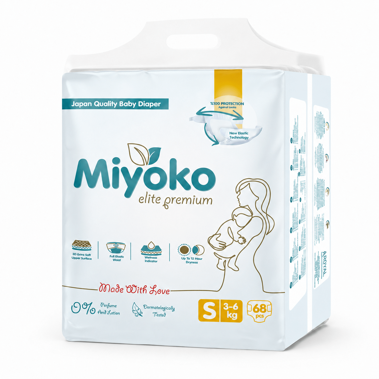 Image of Miyoko Baby Diapers, Size S-xxl, 3d Surface, Fully Elastic Waistband, Indicator, Up To 12 Hours Of , Fragrance & Lotion-free