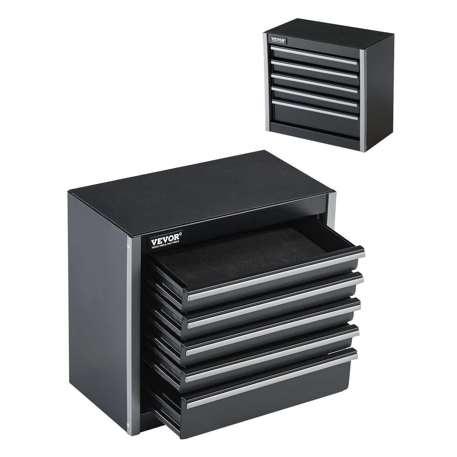 Image of Vevor Metal Tool Box, 8.6-inch, Portable Metal Tool Box With 5 Drawers, Small Tool Chest With Eva Liners And Pp Feet Pads, Heavy-duty Steel With Ball Bearing Opening And Powder Coated Finish, Black