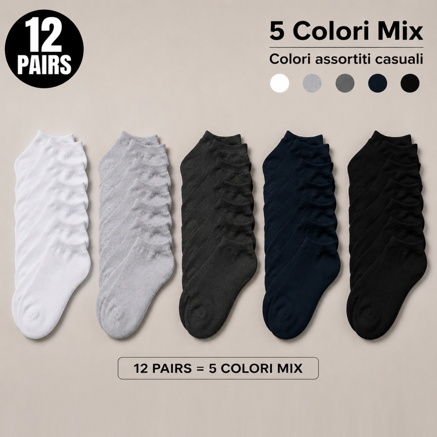 TEMU Fortuna Women's Short Socks 12 Pairs, Soft Breathable And Comfortable, Elastic And Delicate On Skin, Casual Women's Socks, White Black And 5 Mix