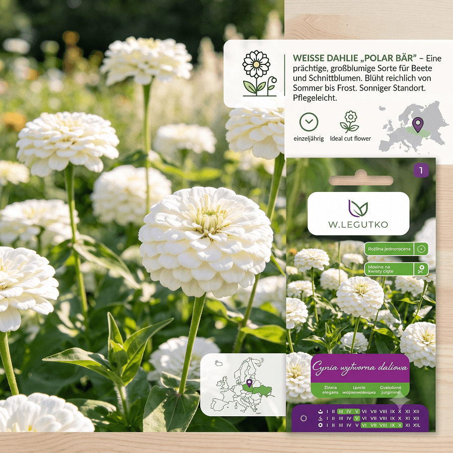 W.legutko Dahlia- "polar Bear" ( Elegans) For Garden, Beds, And Vase - White Large- Cut Flower Seeds