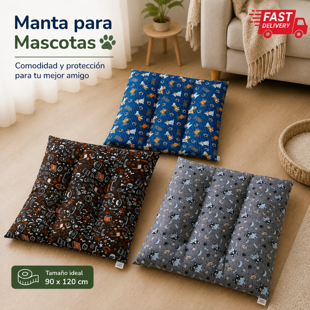 TEMU para Perros Lavable 90x120 cm – Alfombra para Mascotas y para Sofá, Cama, Coche y Cesta, Muebles, Perros y Gatos