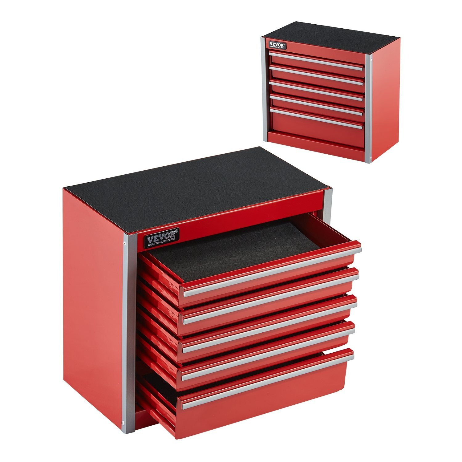 Image of Vevor Metal Tool Box, 8.6-inch, Portable Metal Tool Box With 5 Drawers, Small Tool Chest With Eva Liners And Pp Feet Pads, Heavy-duty Steel With Ball Bearing Opening And Powder Coated Finish, Red