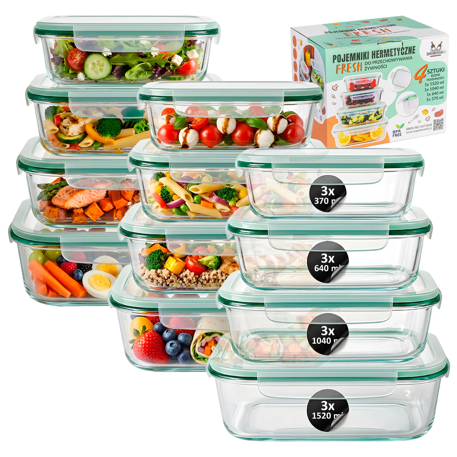TEMU Lot de 12 boîtes à lunch en verre avec couvercles – 370/630 ml, compatibles micro-ondes, four, lave-vaisselle et congélateur