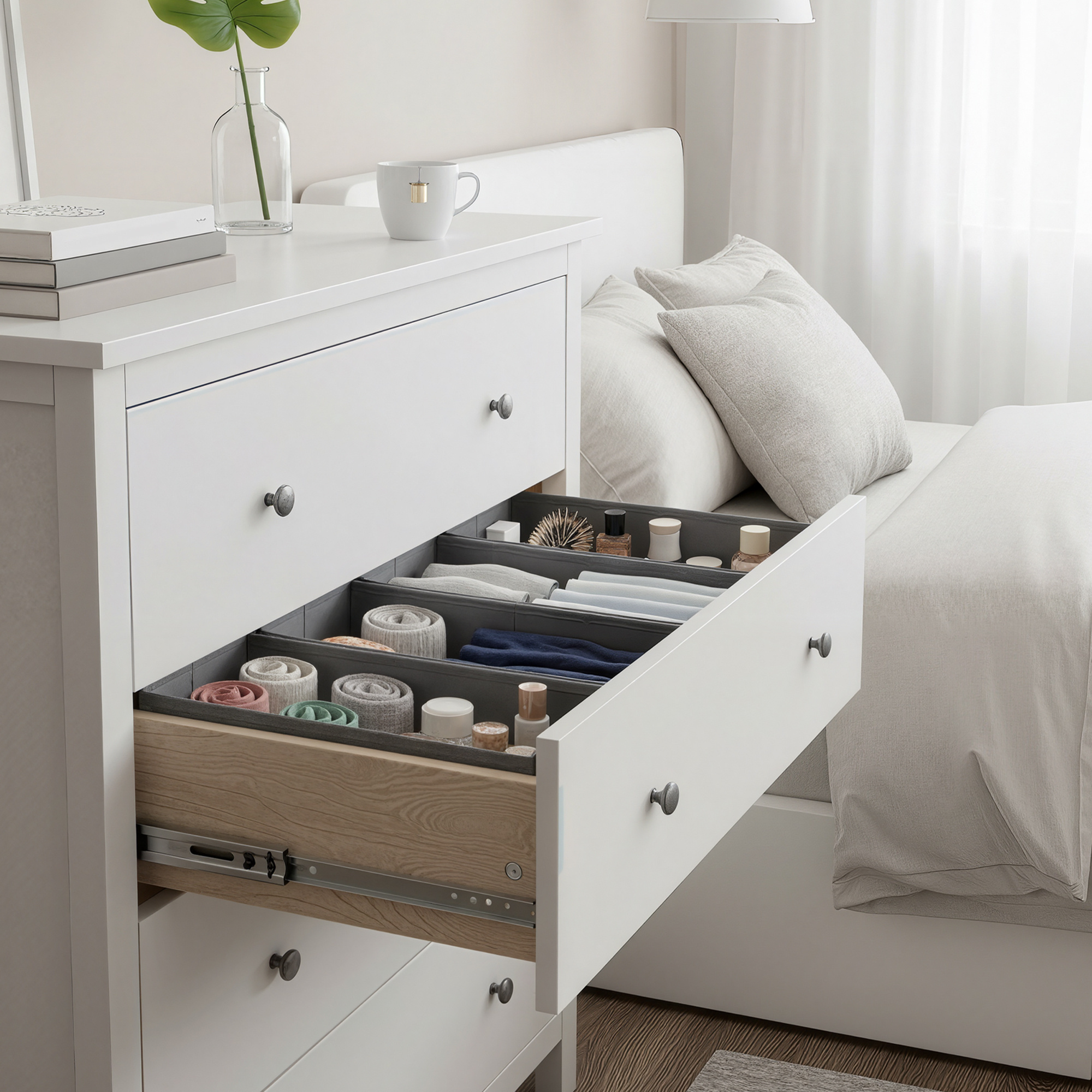 Image of Drawer Organizer 4pcs Set, Underwear Organizer, Foldable, 40 X 16 X 10 Cm, Grey