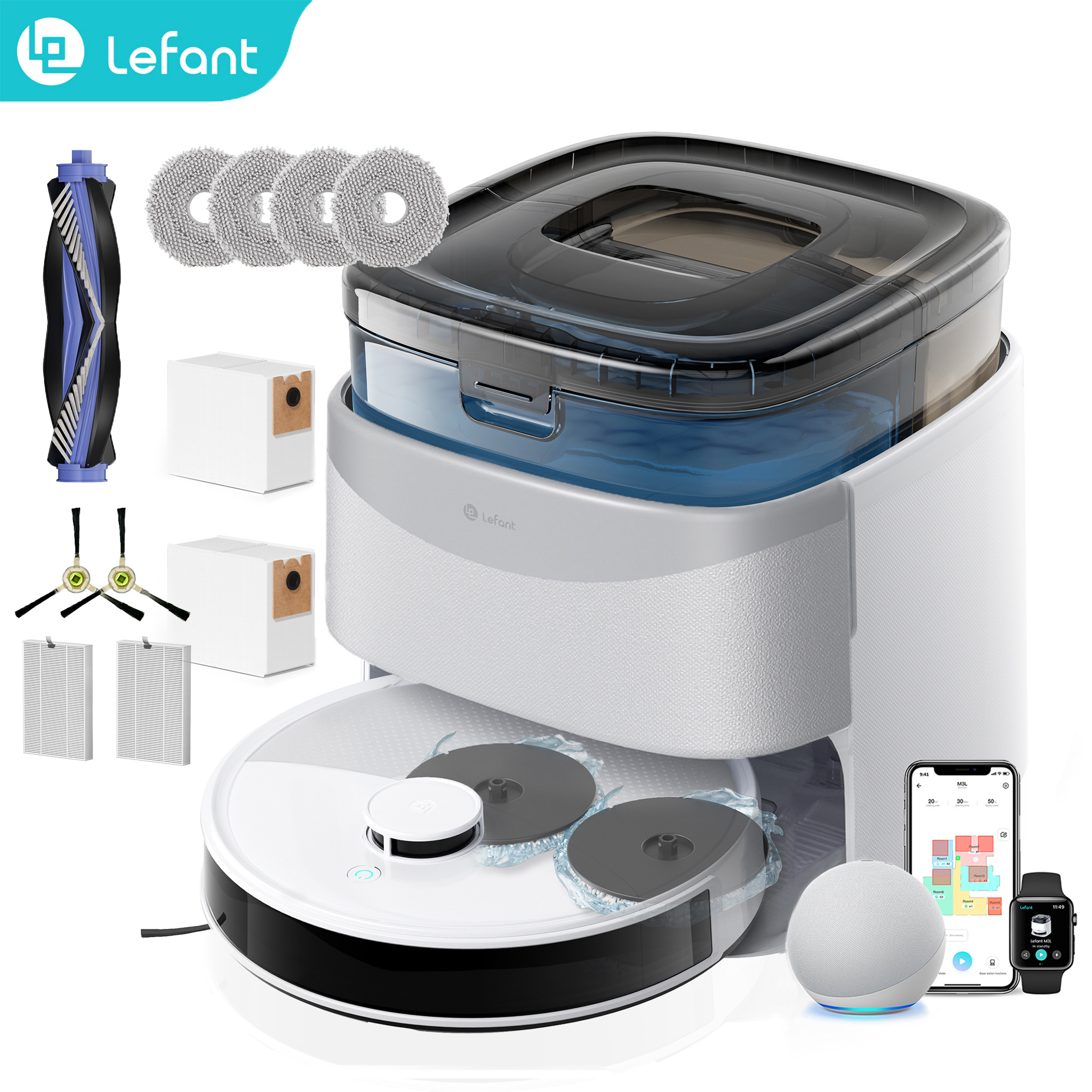 TEMU Lefant M3L/M5 Aspirateur Robot Laveur , 15000 Pa aspirateur fil super puissant, Tampons de Nettoyage Rotatifs , Navigation , Paramètres de