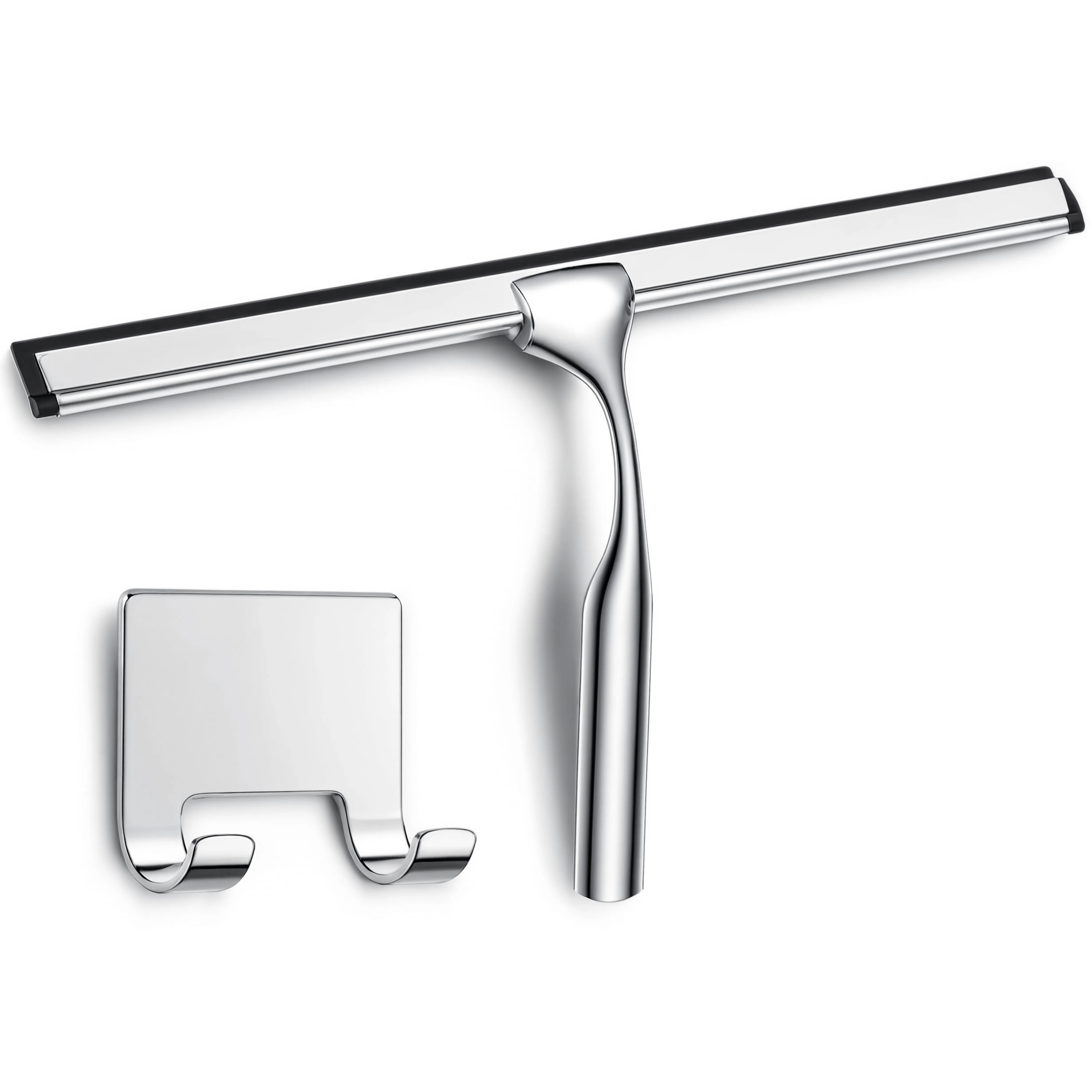 Shower Squeegee With Self-adhesive Hook, Silver Squeegee Shower Wiper For Bathroom, Short Handle Glass Wiper, Glass Squeegee, Shower Wall Squeegee, Bathroom Wiper