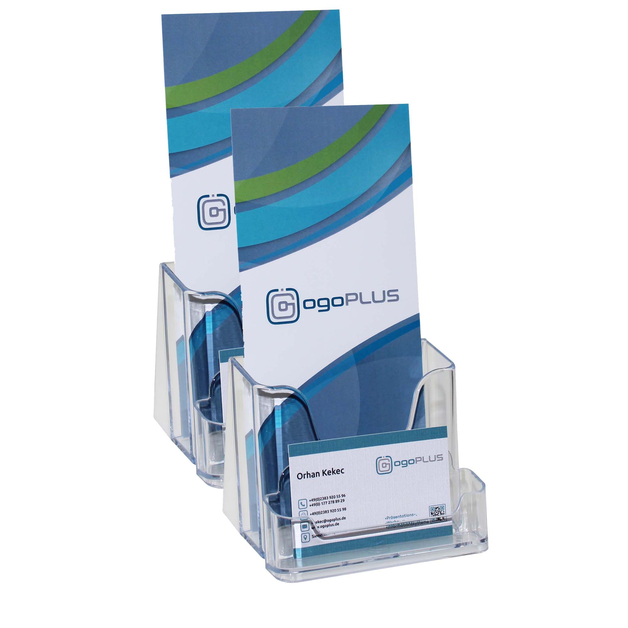 Image of 2-piece Din Long Brochure Holders (portrait) With Business Card Stands (landscape), Brochure Stands, Flyer Stands, Business Card Holders, Advertising, , Tabletop Brochure Stands, Brochure Boxes