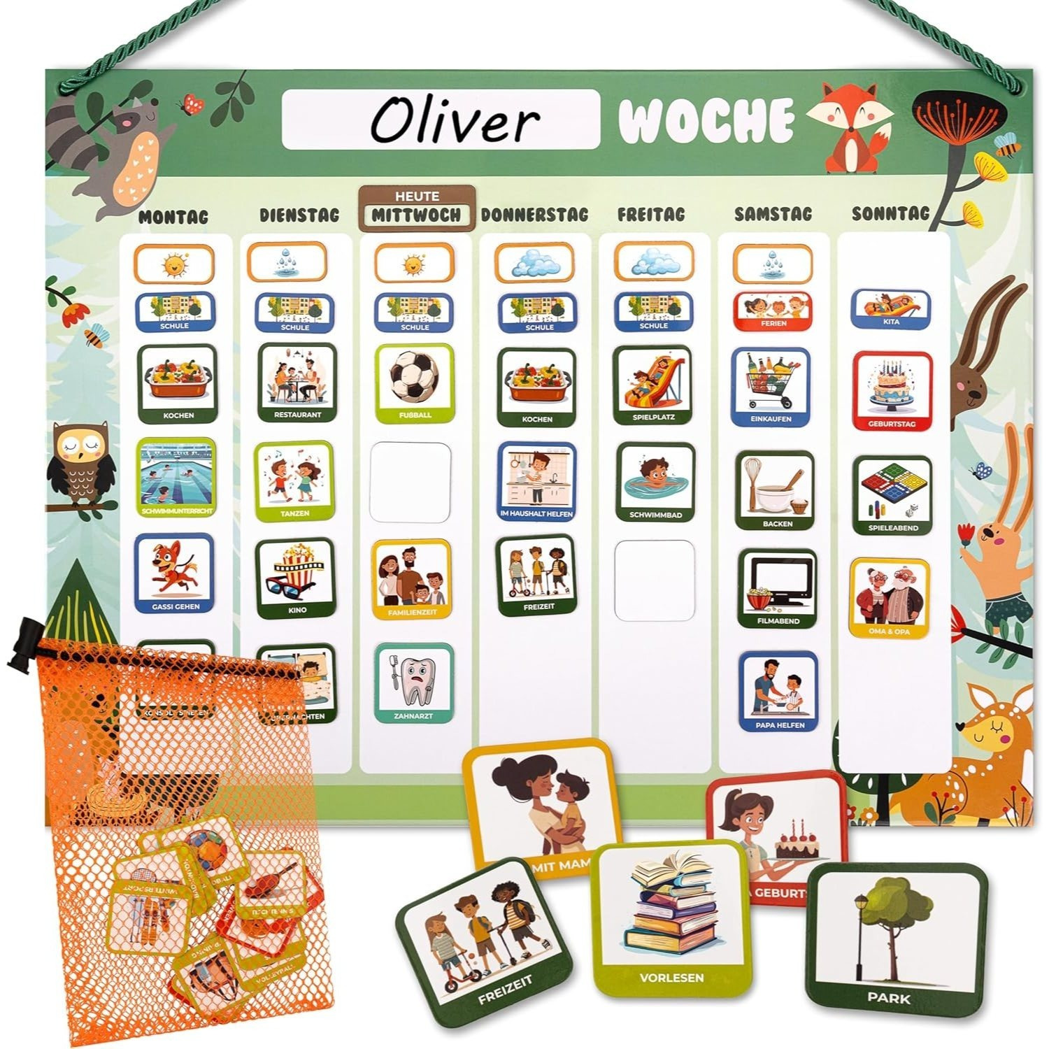 Image of Magnetic Weekly Planner For Kids - 198 Magnets, Wipeable & Magnetic Board With Friendly Animal Designs - Promotes And
