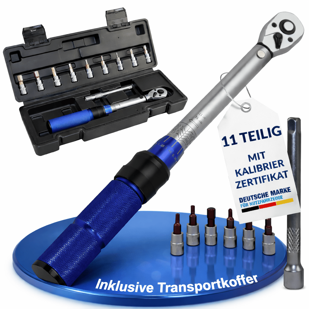 Image of Ntg Torque Wrench 1/4 Inch 5-25 Nm - For Bicycle & Motorcycle | Set With Extension Bar, 9 Bits & Case | With Calibration Certificate And Individual Serial Number