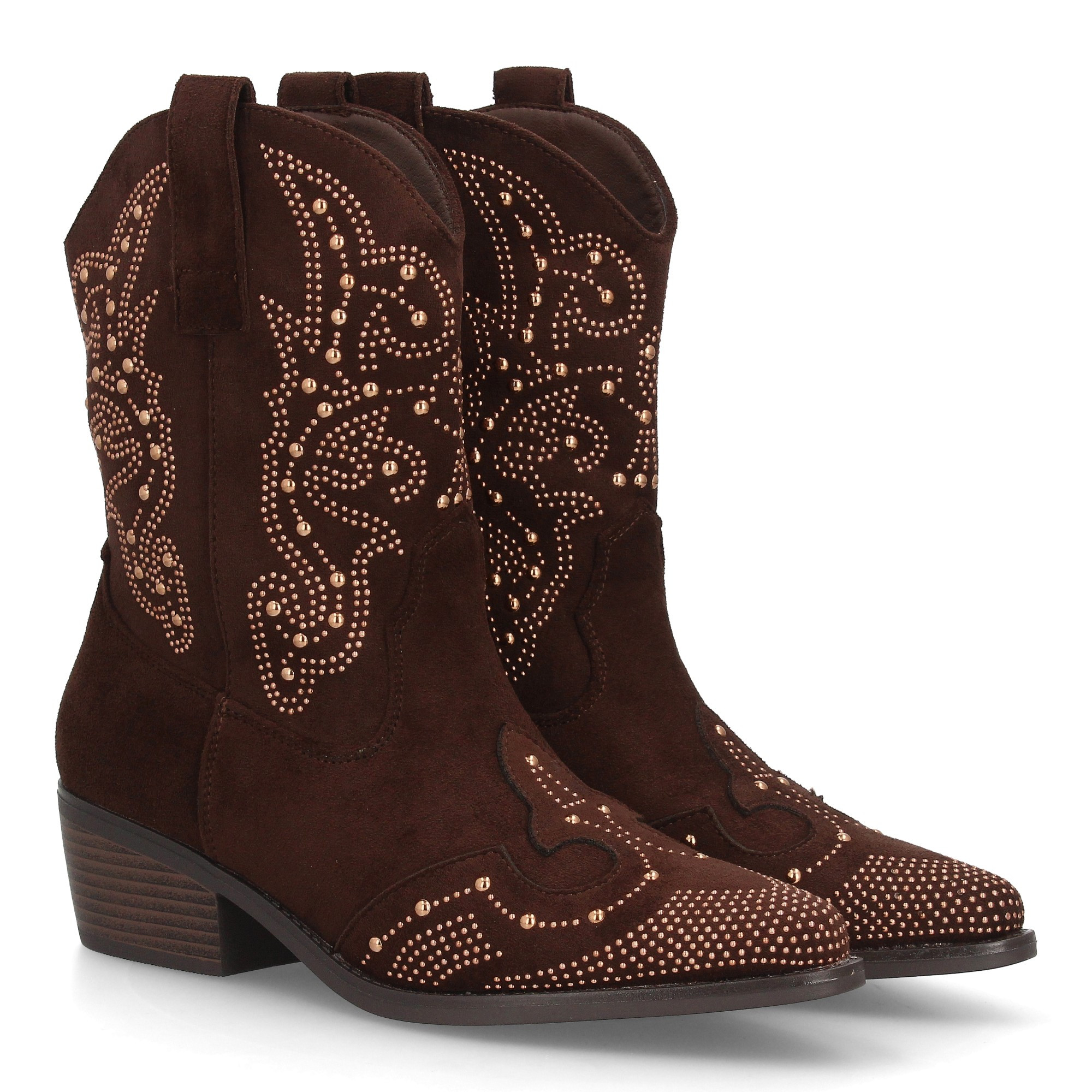 Image of Women's Cowboy Heel Ankle Boots, Braided Design, Comfortable And Elegant, Cut-out Shaft, Ideal For Fall Winter With Side Zipper Closure